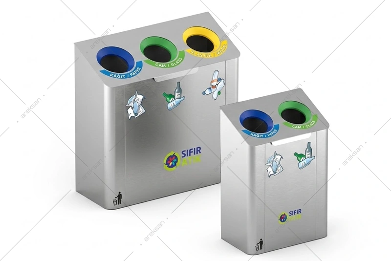 Areksan SRB-138 kreş sıfır atık kutusu renkli oval atış ağzı RAL boyalı tekerlekli 2'li 3'lü 4'lü 5'li