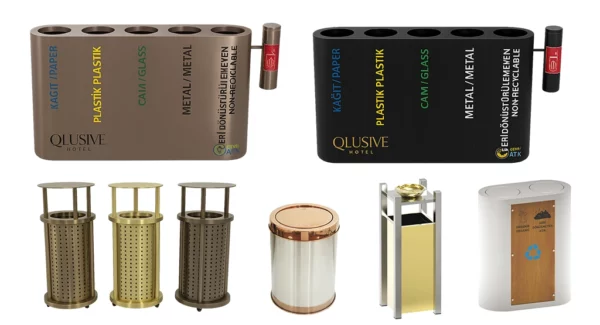 Geri dönüşüm çöp kutusu bronz gold