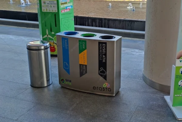 Areksan SRB-125 oval ağızlı sıfır atık kutusu RAL boyalı tekerlekli 2'li 3'lü 4'lü 5'li bölmeli