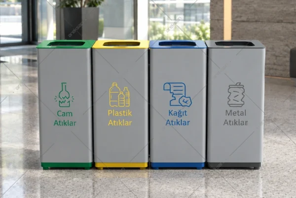 Plaza kombine sıfır atık çöp kutusu seti